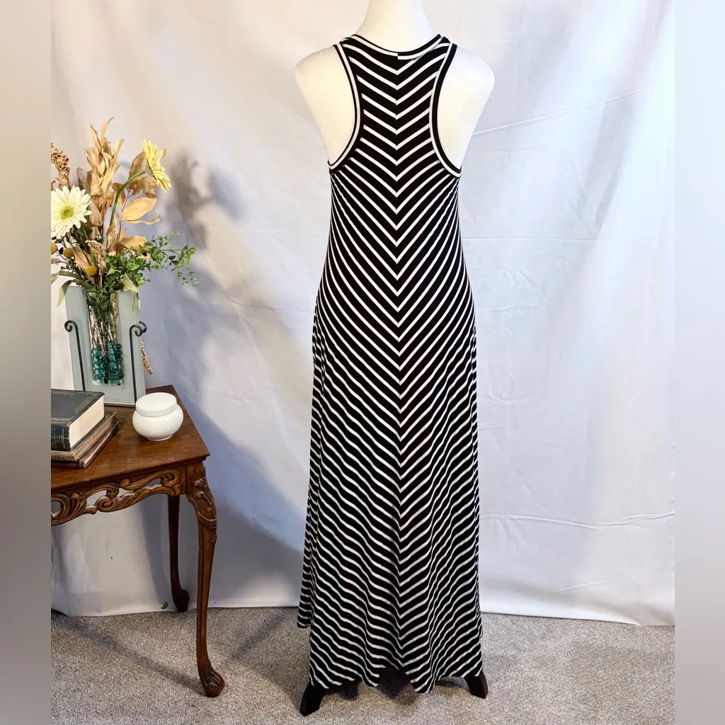 ♨️Alembika Stretch Jersey Chevron Stripe Racerback Maxi Dress Pockets~ 3 L/XL🧡 Black Size L - Image 3
