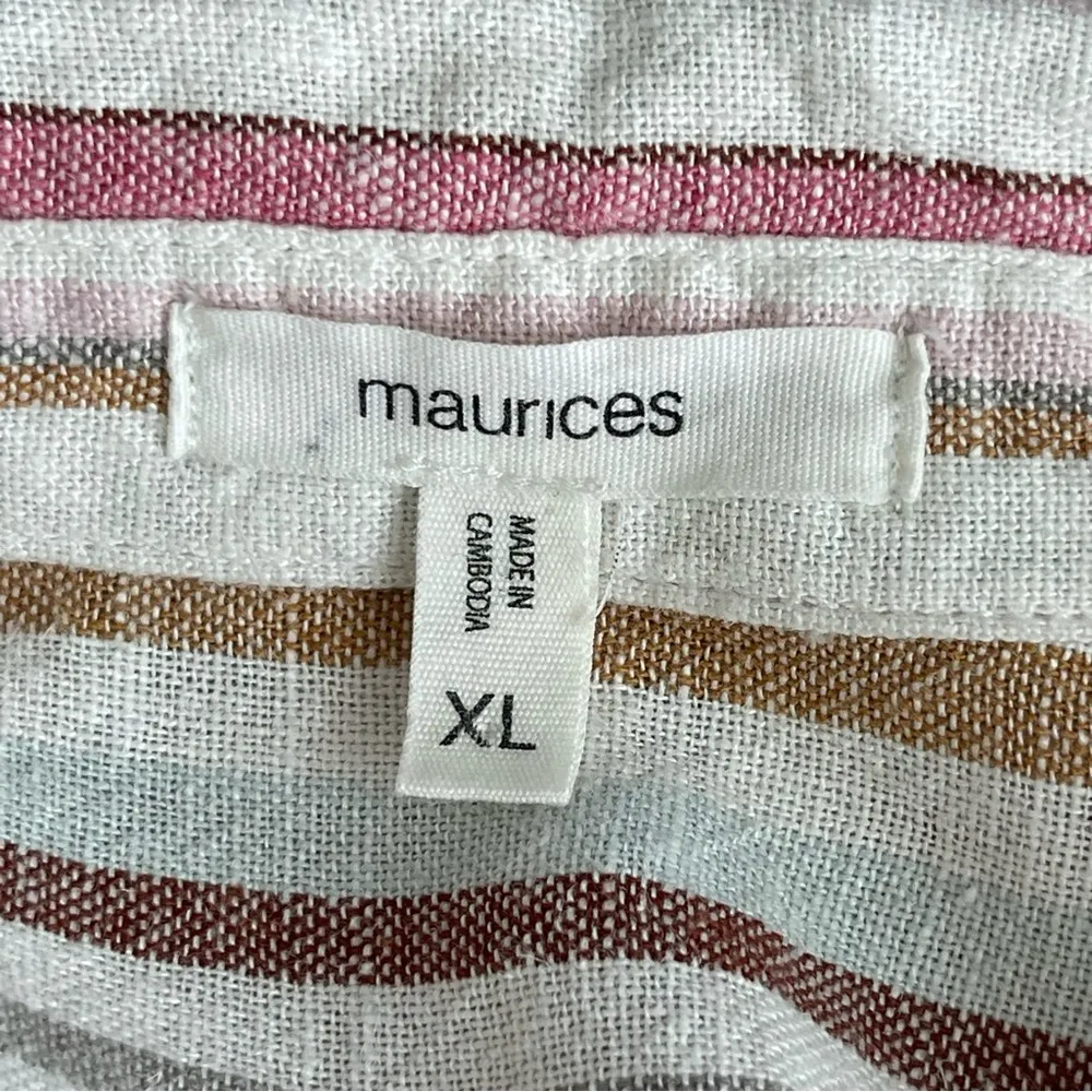 Maurices Striped Linen Utility Dolman Sleeve Button Down Shirt Size XL Summer White - Image 8