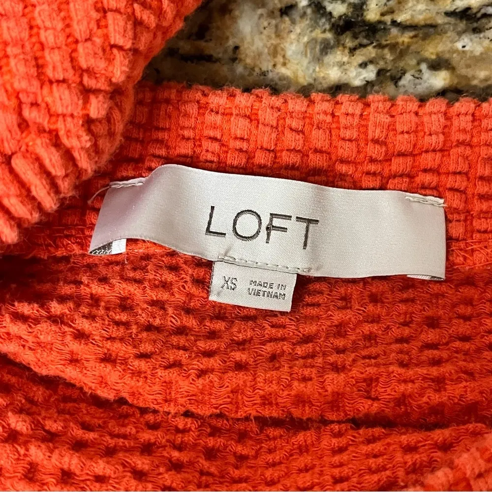 Ann Taylor LOFT Seersucker Tie Front Square Neck Puff Sleeve Top Orange XS - Image 10