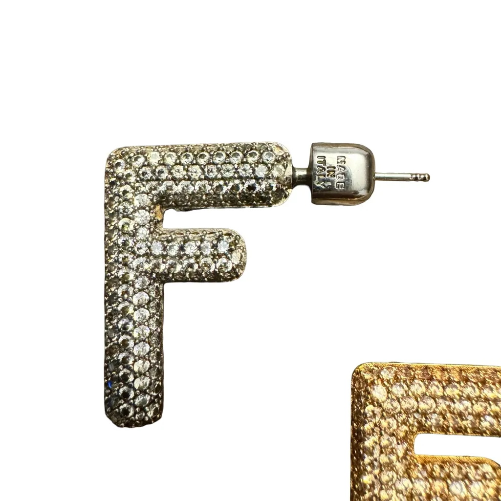 Fendi Crystal FF Logo Stud Earrings - Gold & Silver Mix - Image 3