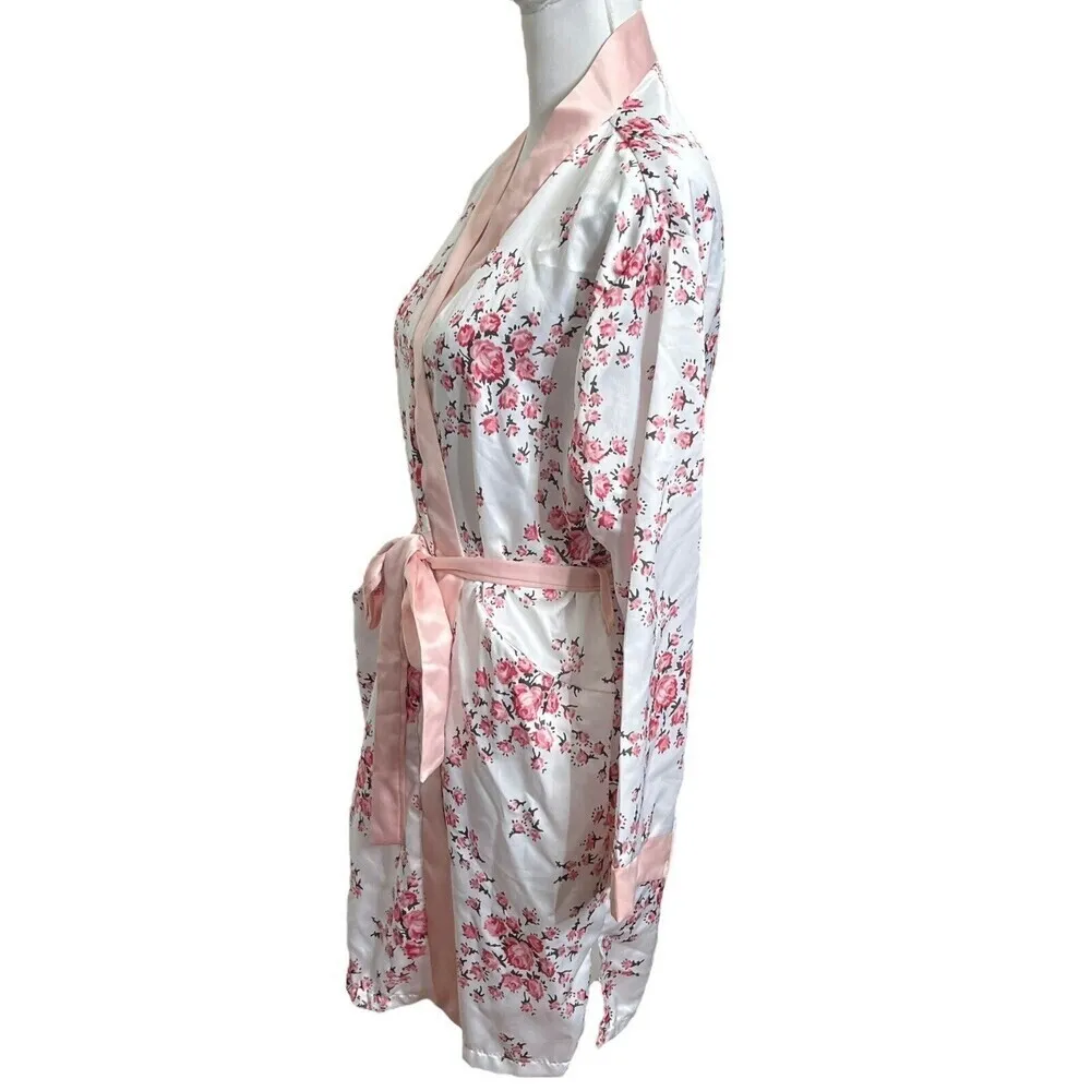 Morgan Lane Allie Floral Robe Women’s Size S/M Blush Charmeuse Belted - Image 6
