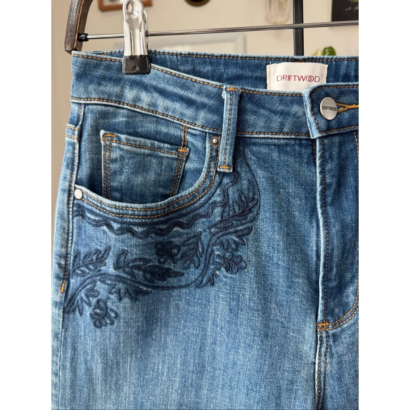 Driftwood Sundance Catalog Martha Blue Embroidered Wide Leg Jeans $178 27 X 31 - Image 3