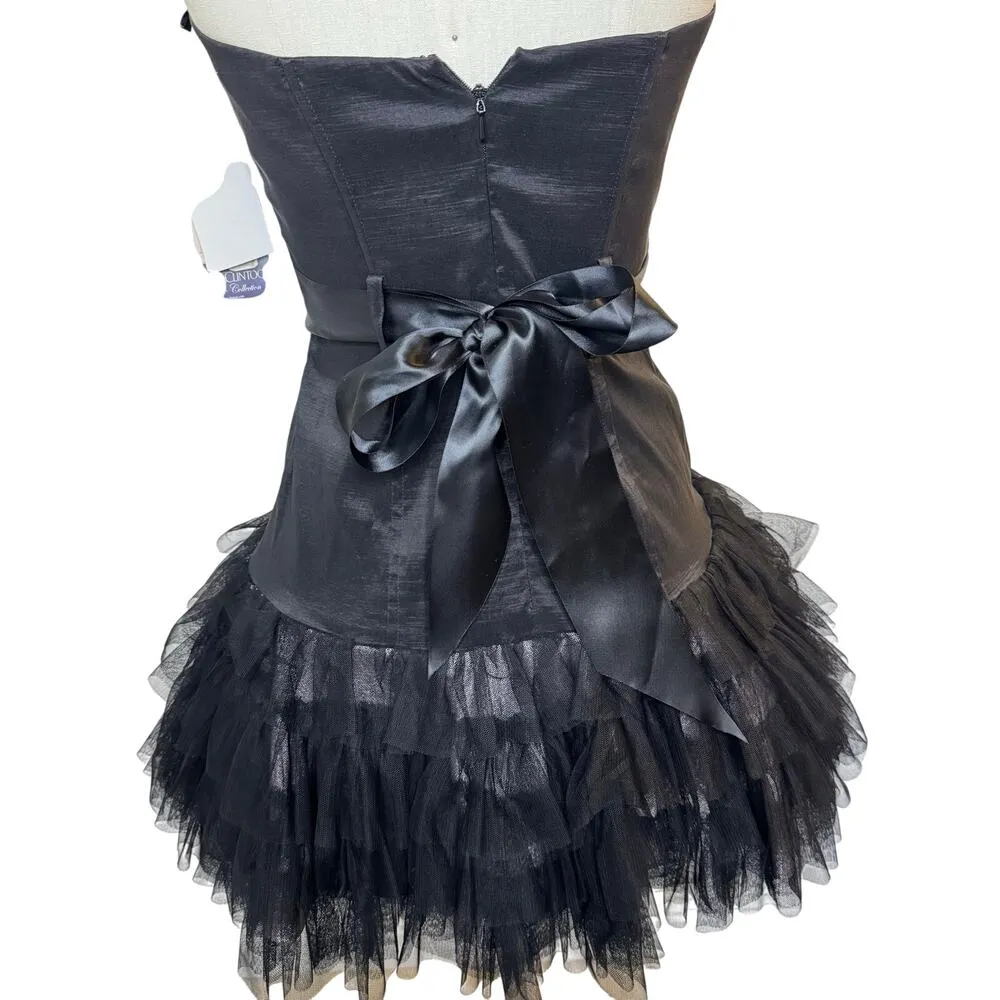 NEW Vintage Jessica Mcclintock Strapless Ruffle Lace Cocktail Dress Black Prom 6 - Image 5
