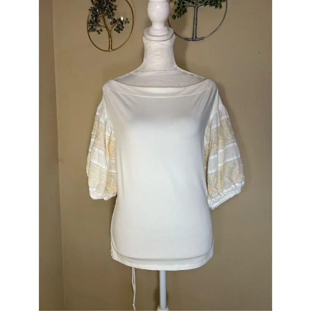 Free People Ivory Rock With It Embroidered Knit Blouse Medium - Image 2