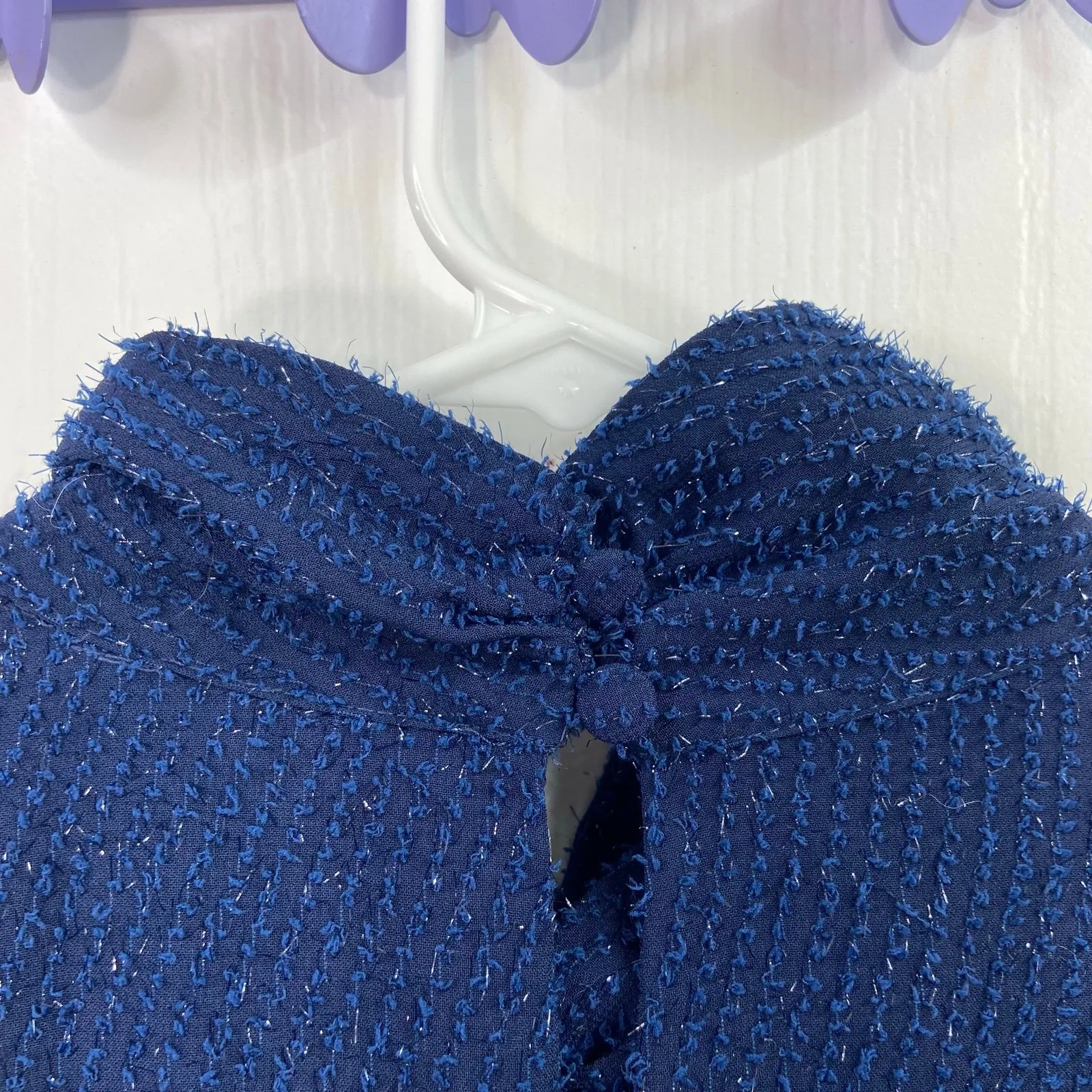 NEW Nine West blue shimmery textured twist high neck loose long sleeve blouse XL - Image 7