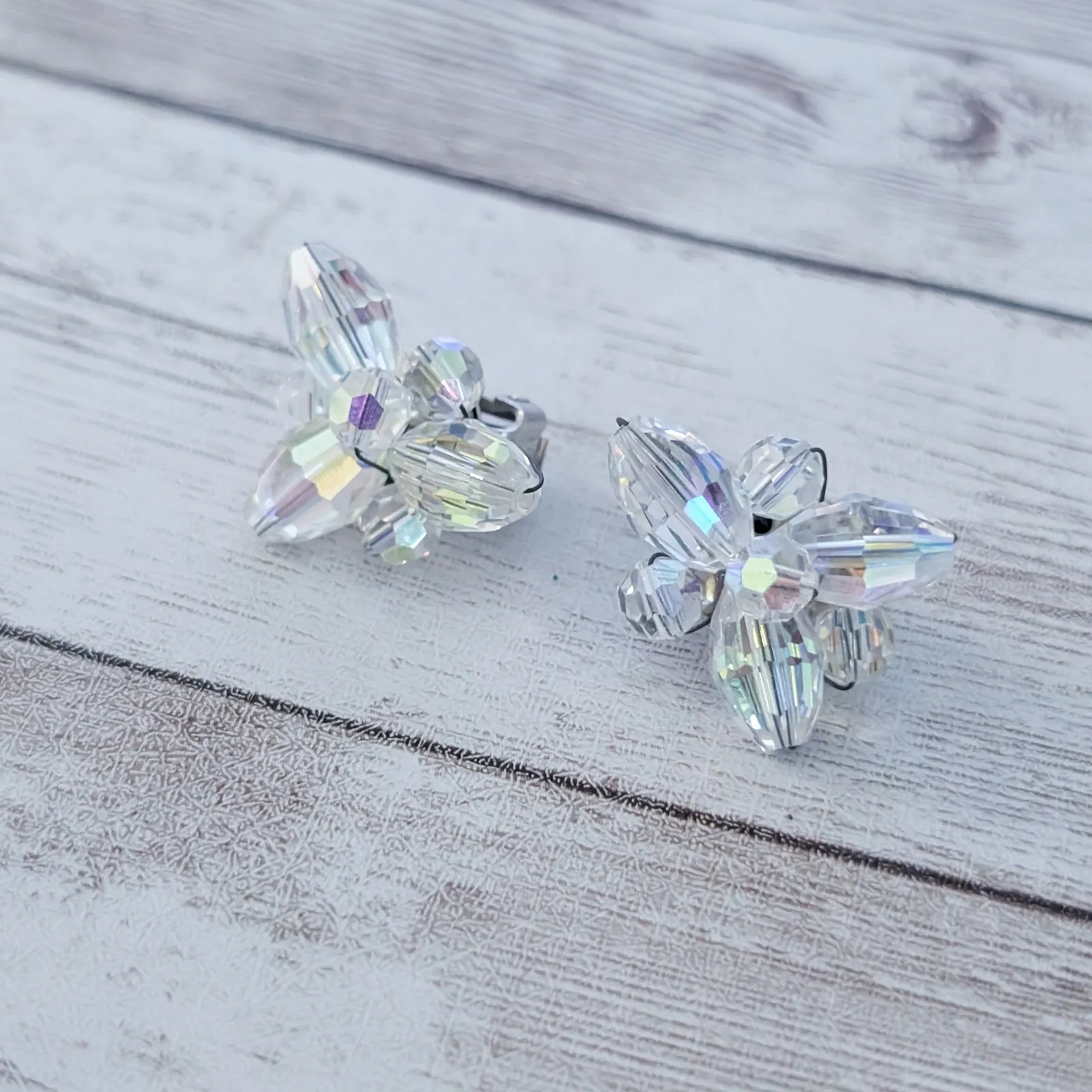 Vintage Clip On Earrings Statement Unusual Iridescent Large - Image 3