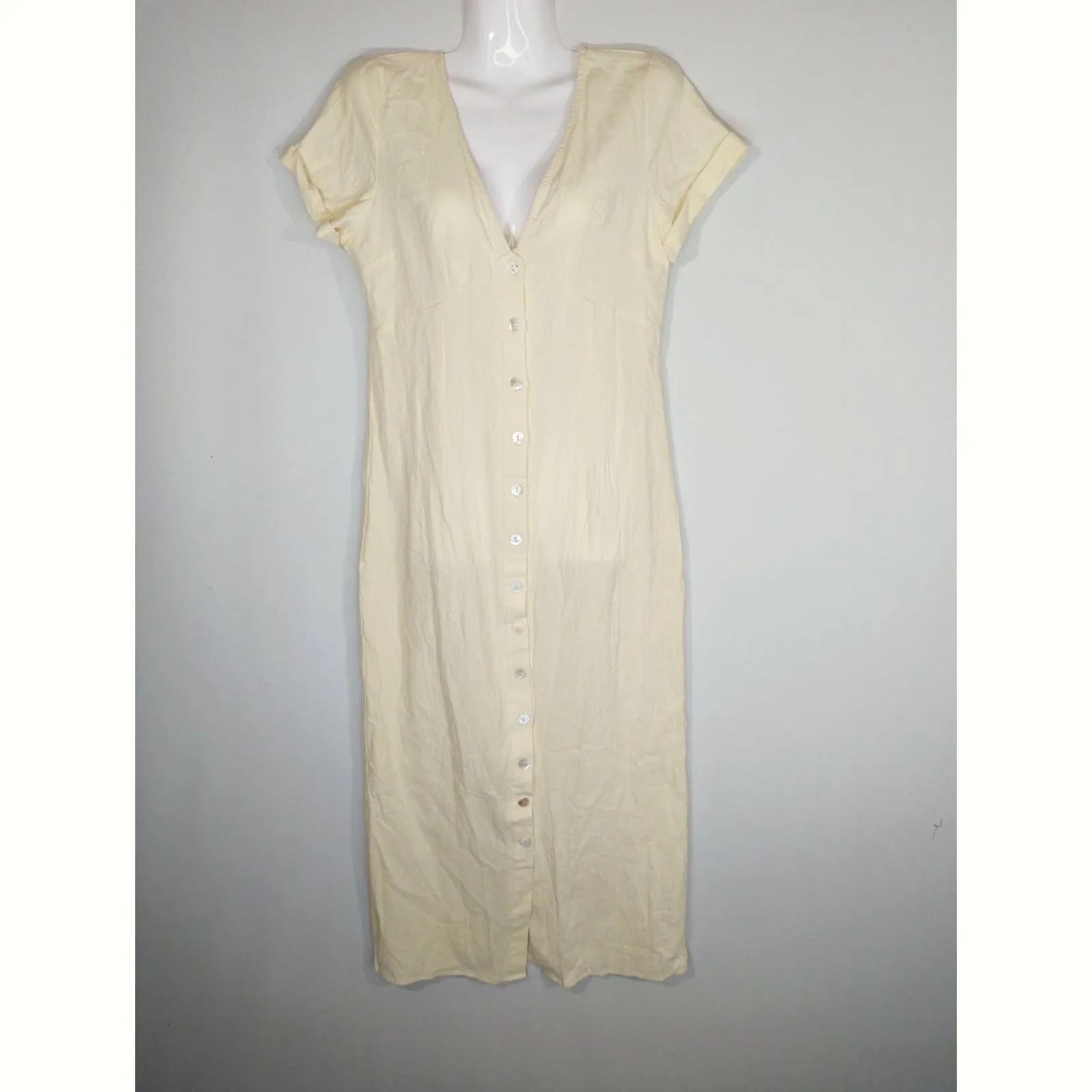 Cider  Solid V-neck Yellow Button Shift Maxi Dress MEDIUM NWT Coastal Casual - Image 2