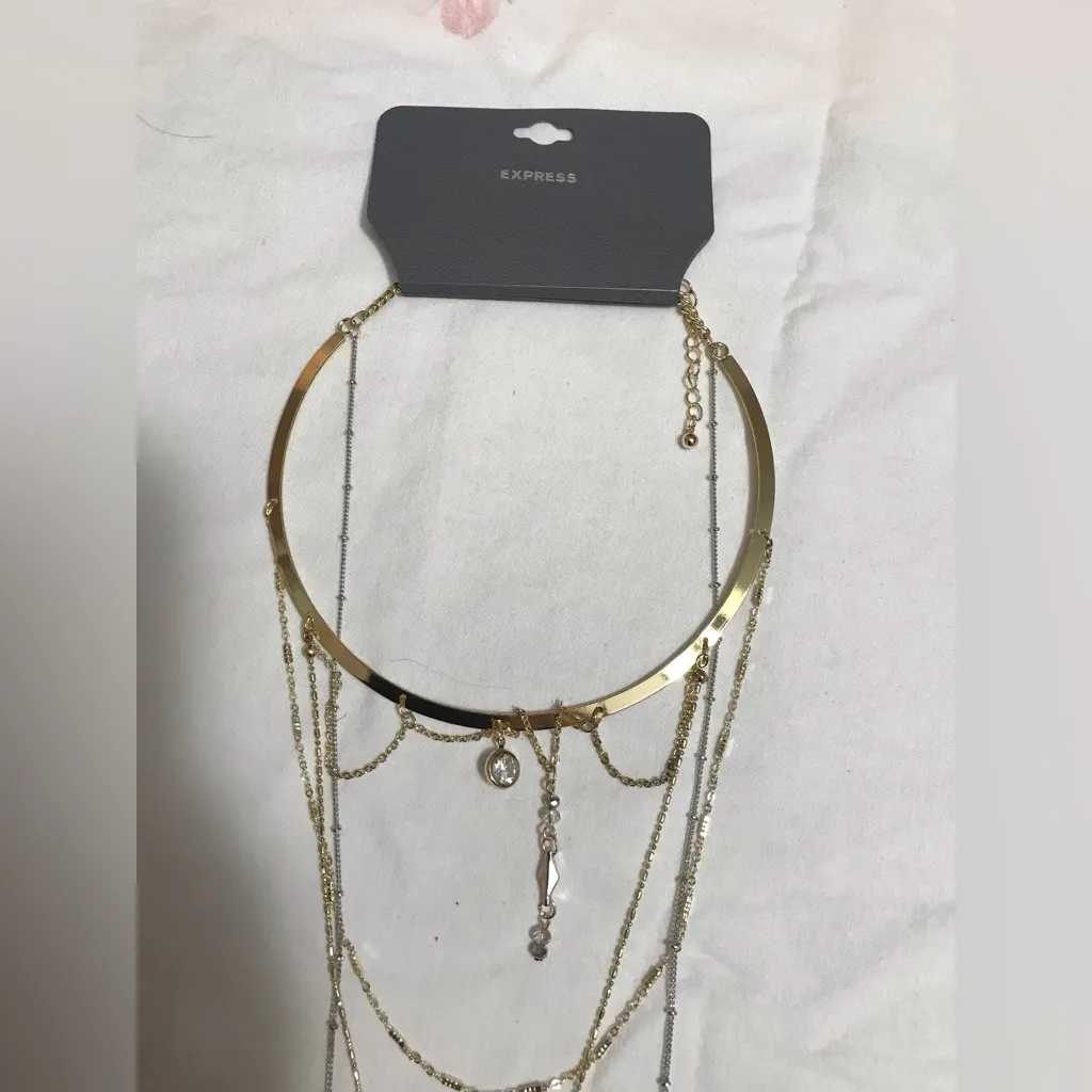 Express Gold Tone Multi-Layered Choker Necklace 4.5” x 4” + extender - Image 2