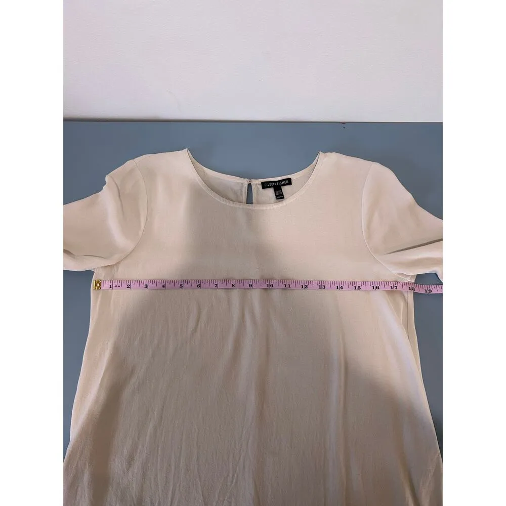 Eileen Fisher silk blouse womens size XXS cream round neck 3/4 bell sleeve - Image 7