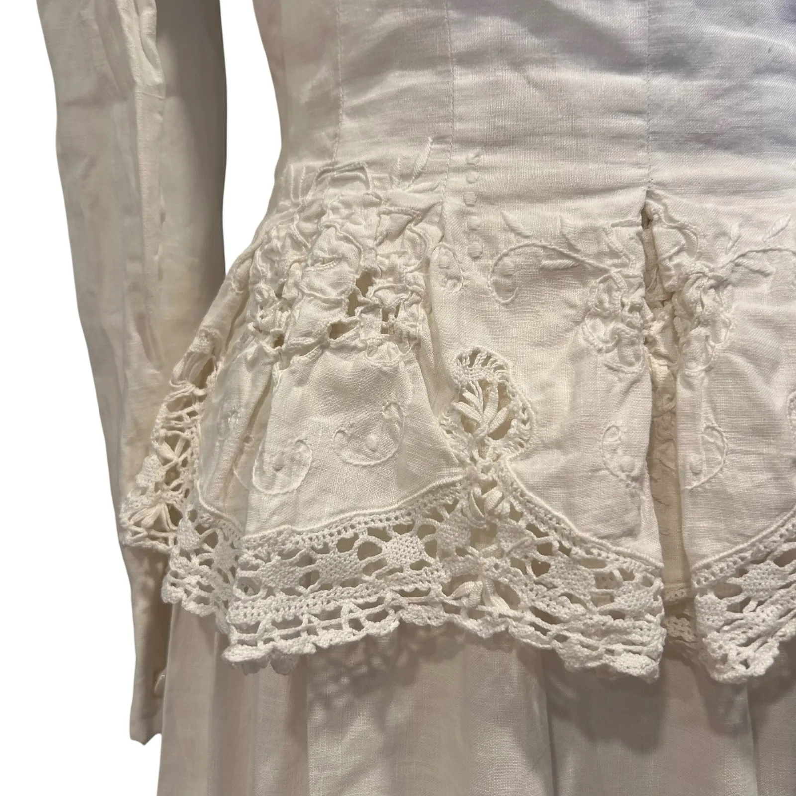 Vintage White Linen Skirt Set Women Sz Small Marie St Claire Lace Soft Girl Chic - Image 15