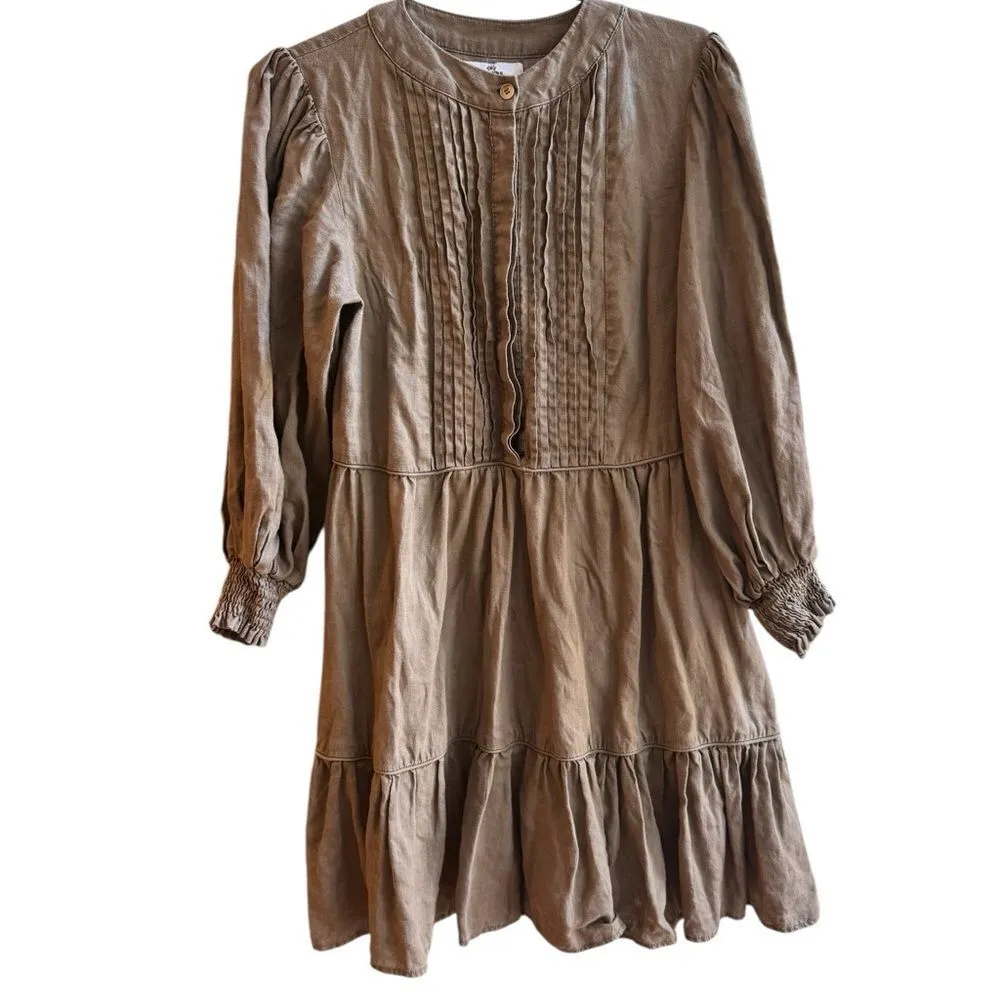 WE ARE KINDRED Madeline Linen Mini Dress 4 olive Green - Image 4