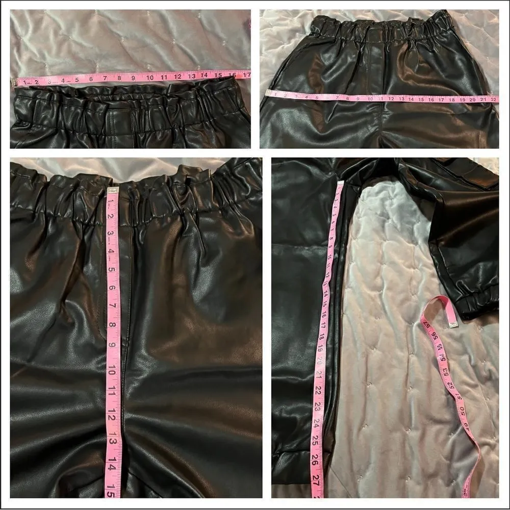 Miss Selfridge High Waisted Faux Leather Cargo Trousers Black 12 - Image 7