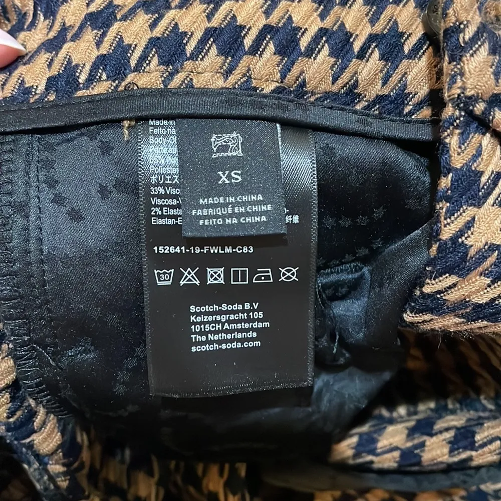 Scotch & Soda Houndstooth Belt Tie Waist Black Tan Side Stripe Pants Wide Leg XS - Image 4