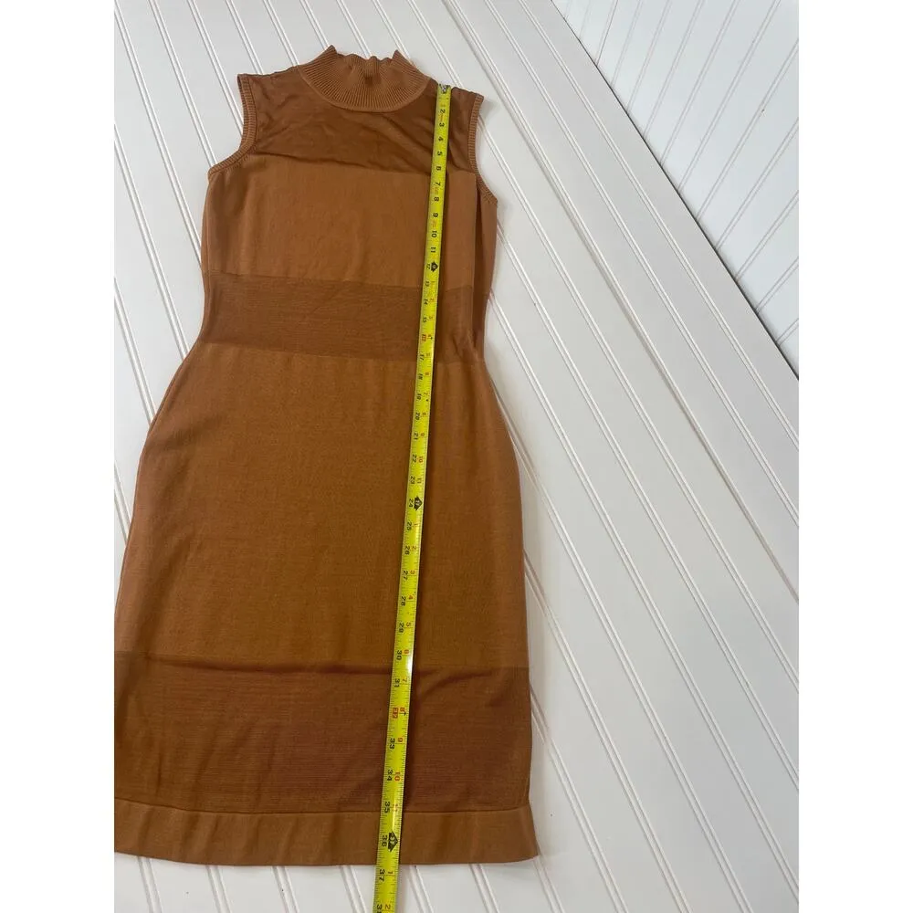 Vermani Caramel Sheer Silk Blend Mock neck Sleeveless Mini Dress Silk Size L Brown Size L - Image 4