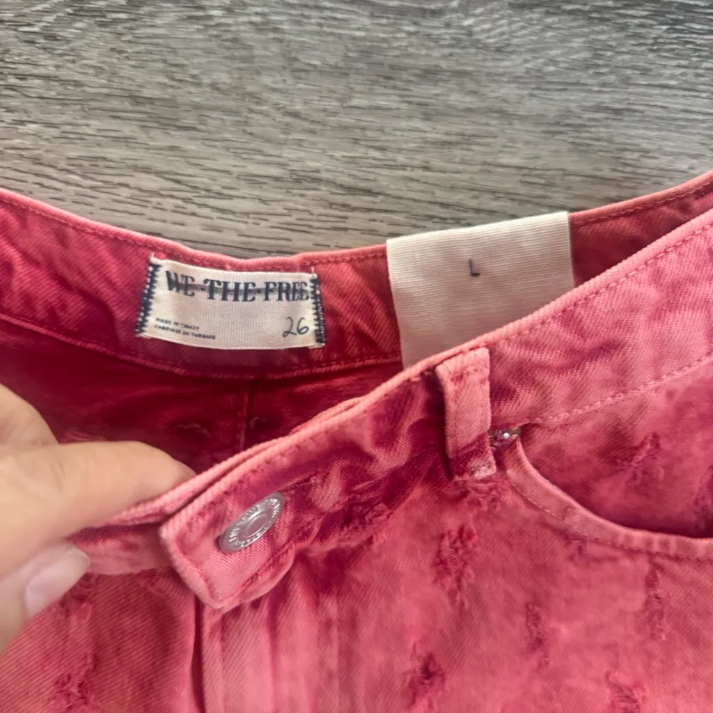 We The Free Pink Mixed Motions High Rise Shorts Size 26 Denim Textured - Image 5