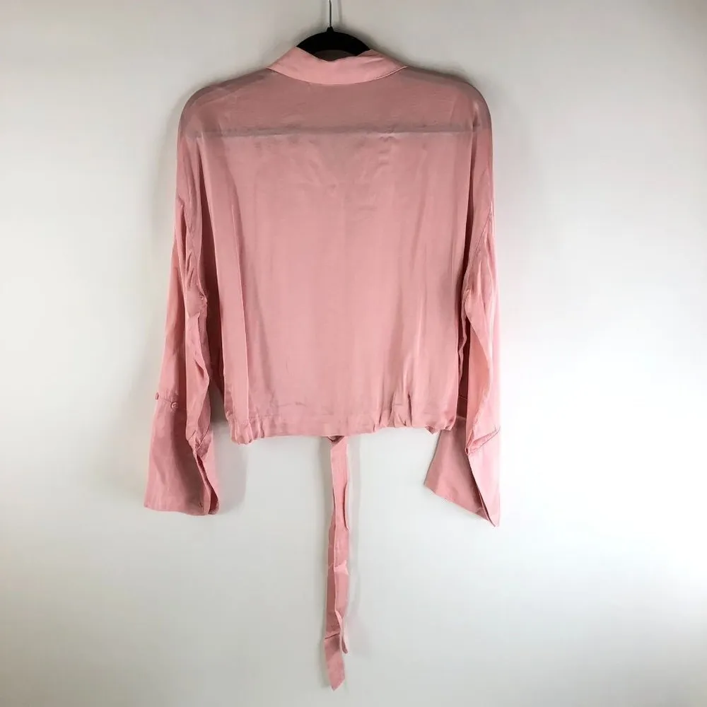 NWOT Young Fabulous & Broke Pink Tie Waist Button Down Knob Hill Top Size S - Image 3