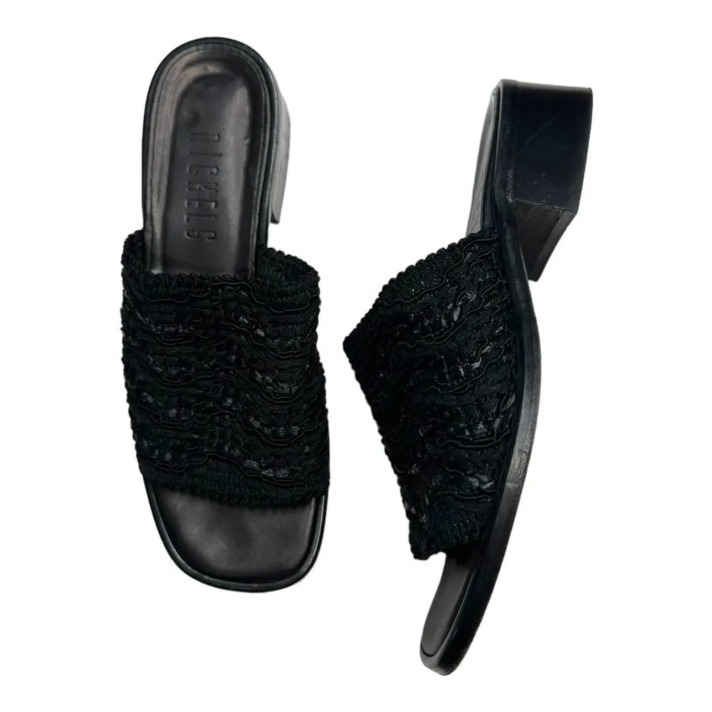 Nickels 90's Vintage Black Raffia Slide Mules Size 6 - Image 8