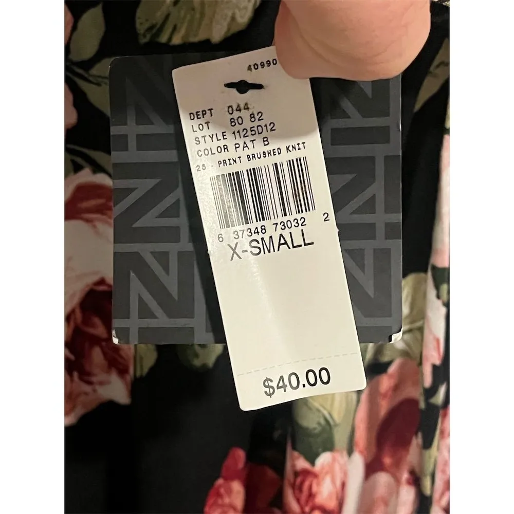 IZ Byer Wrap Dress Women's XS Black Floral Faux Bow Fit & Flare 3/4 Sleeve NEW - Image 8