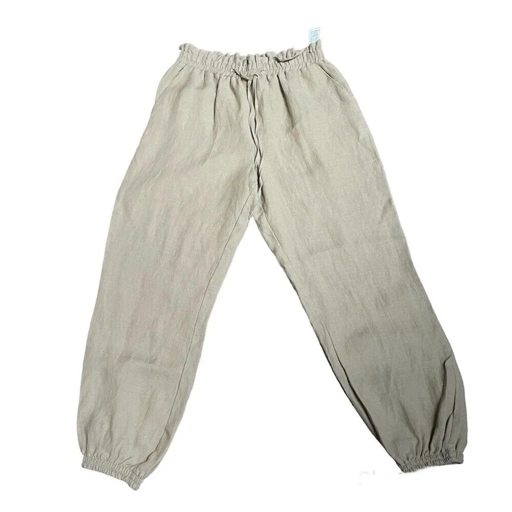 Zara linen blend drawstring joggers pants beige Sz M - Image 2