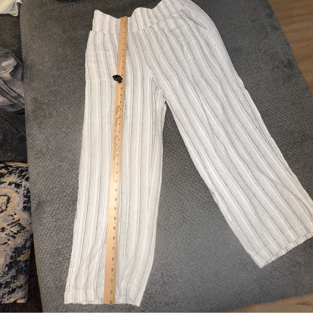 Land N Sea Women's White Striped Linen Blend Pants Plus Size S - Image 2