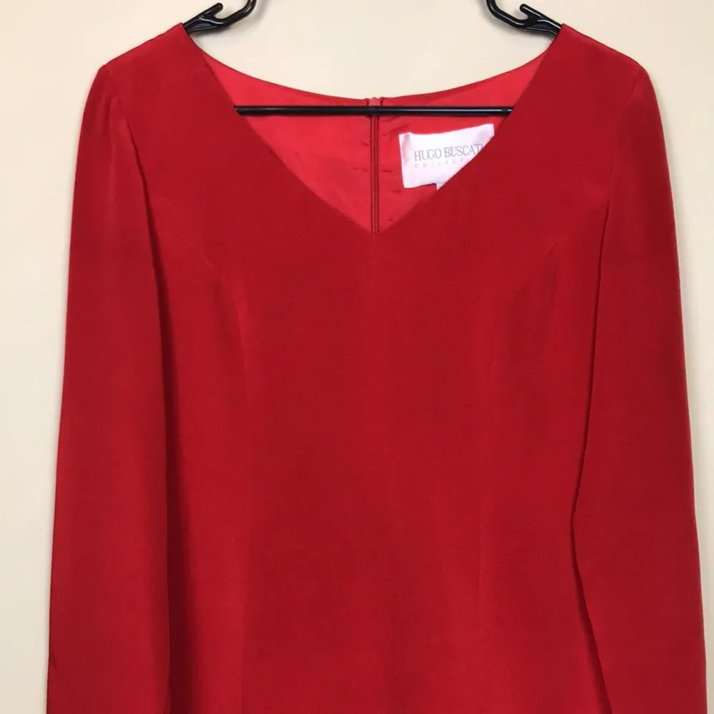 Hugo Buscati Collection Women’s Silk Red V-Neck Long Sleeve Slit Mini Dress - Image 2