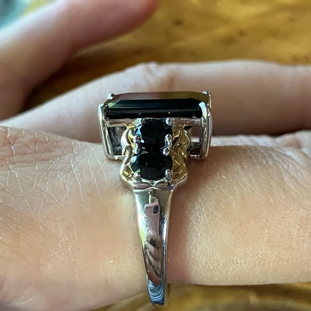 Natural Black Spinel Sterling Silver Cocktail Ring Size 10 - Image 3