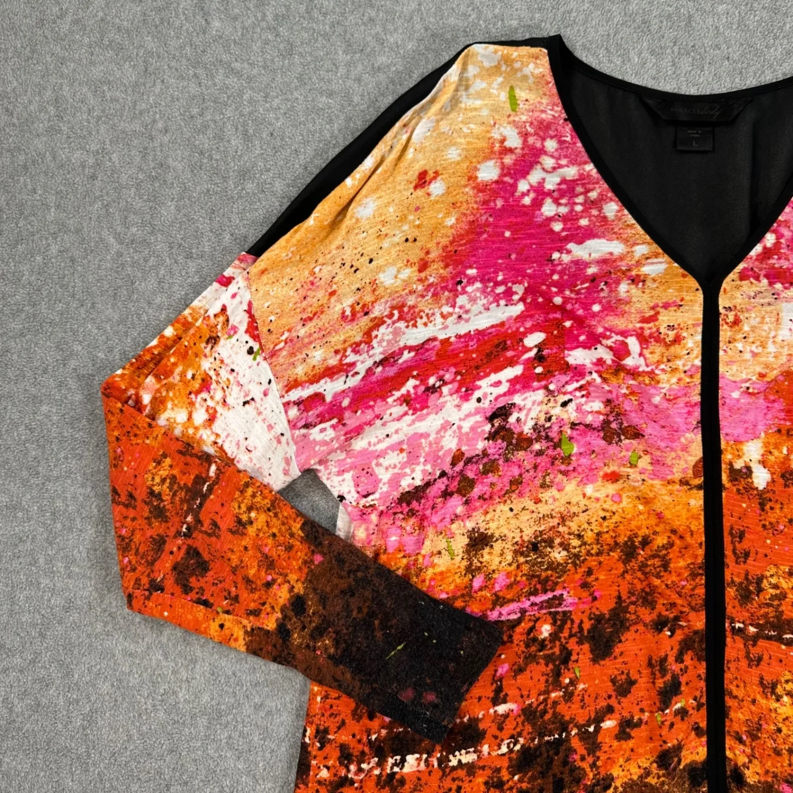 Miracle Body by Miraclesuit Tunic Top Women Large Sheer Panel Orange Pink V - Image 4