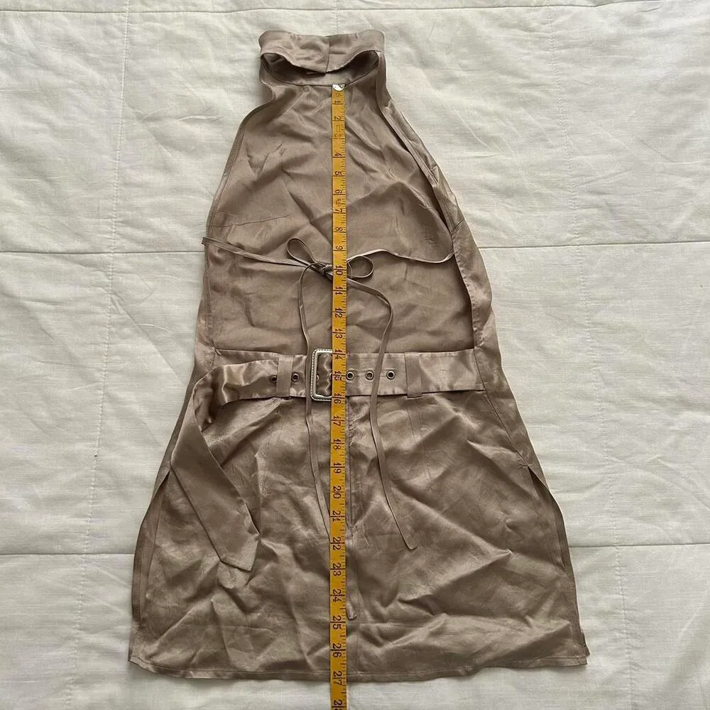 High neck backless gold satin micro mini dress size small - Image 8