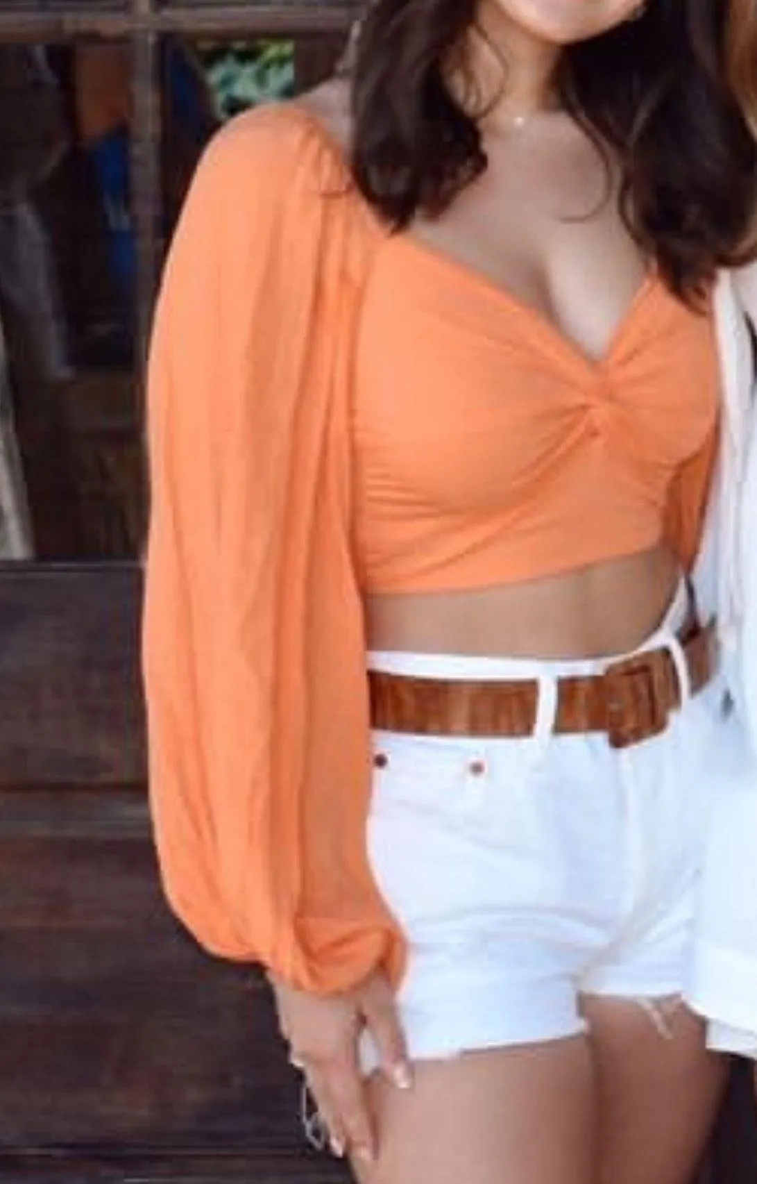 Orange Puff Sleeve Blouse - Image 2