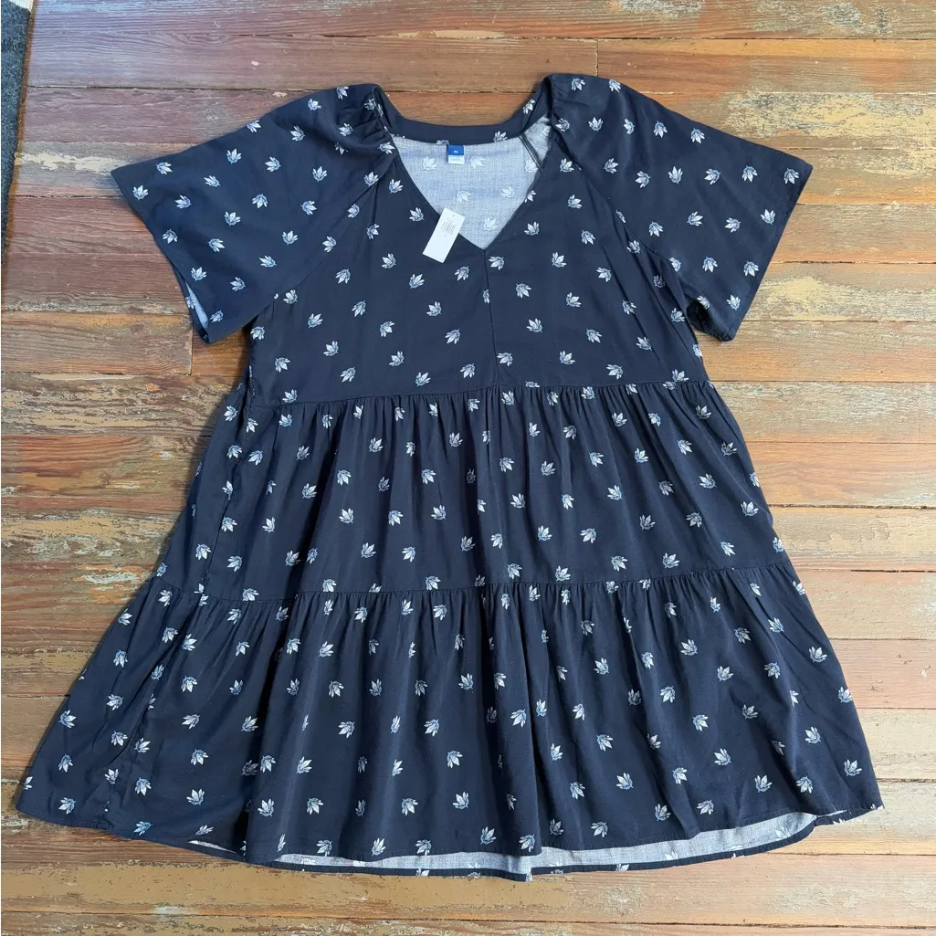 NWT Old Navy V-Neck Mini Swing Dress in Navy Floral ~ Size XL 💚🍄 - Image 8
