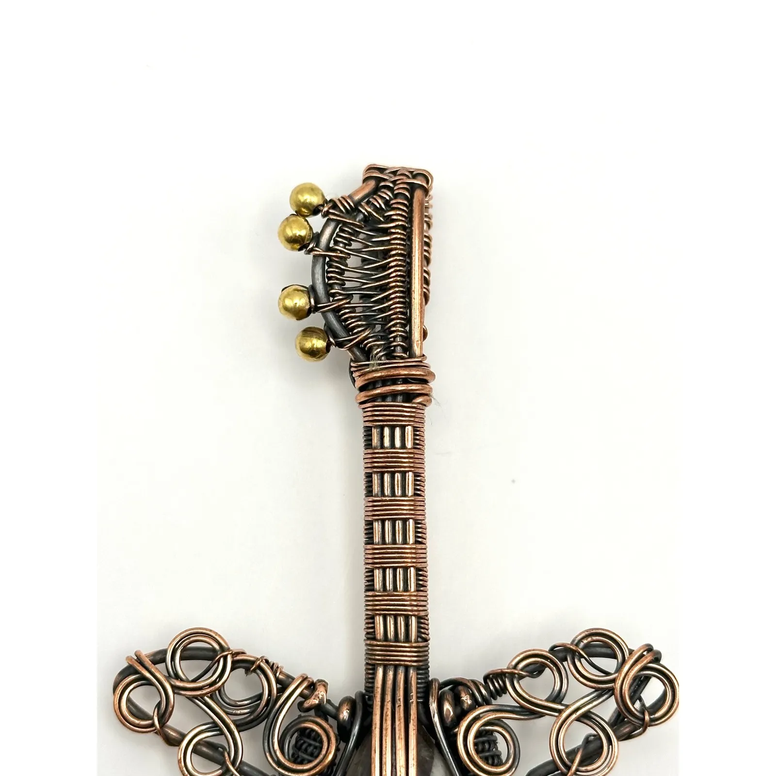 Chevron Dream Amethyst‎ Copper Wire Wrapped Guitar Pendant - Image 3