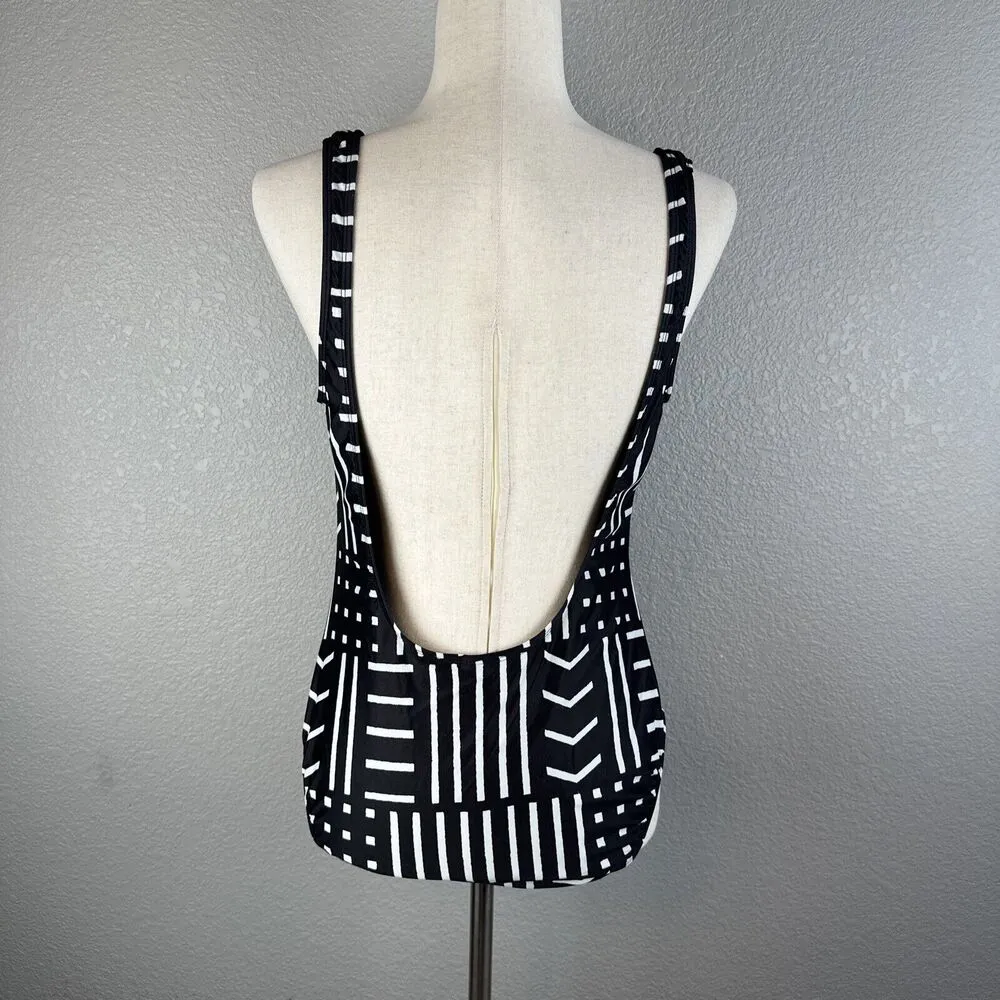 Madewell x Giejo Scoop Neck One Piece Swimsuit Size Large Black White Low Back - Image 4