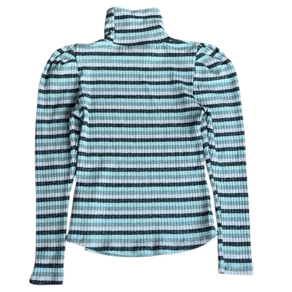 EUC Anthropologie Maeve Striped Puff Shoulder Ribbed Stretch Turtleneck Medium - Image 6