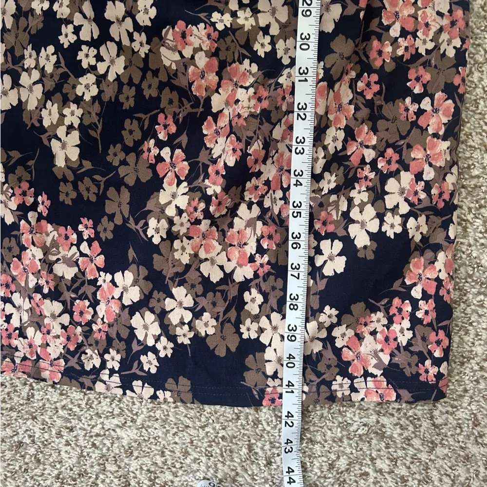 APRICOT Navy and Pink Floral Mini Dress Formal Floral Stretch XL Cinched Side Black - Image 5