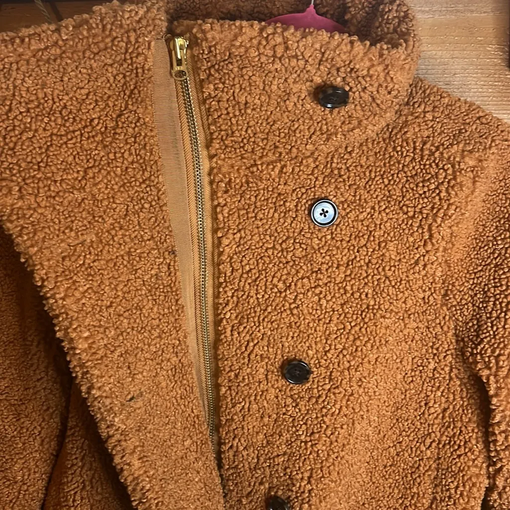J Crew Textured Teddy Sherpa Brown Topcoat Midi Zip Jacket Heavyweight Peacoat 6 - Image 12