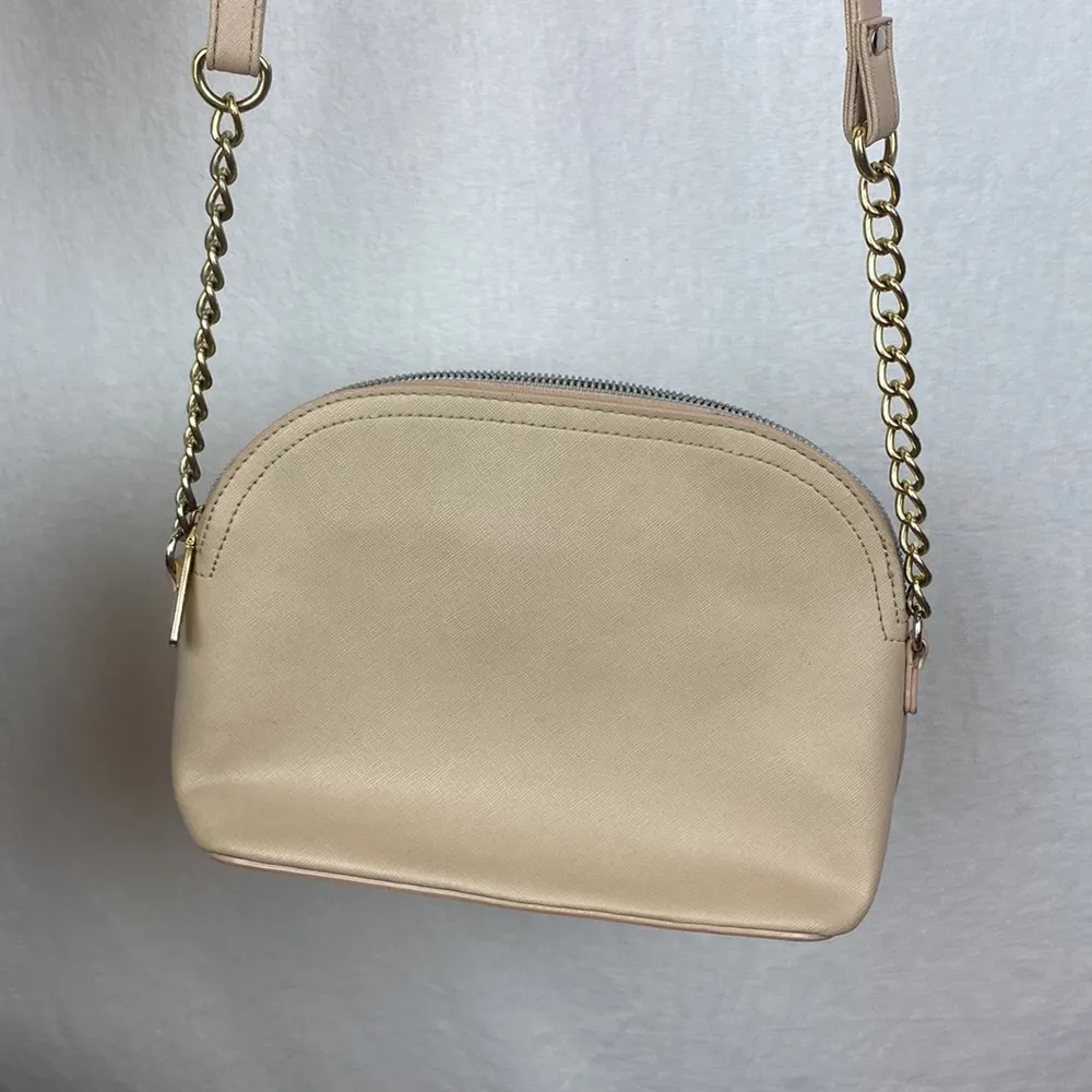 Betsey Johnson Tan Zip Close Chain Strap Bow Trim Crossbody Handbag - Image 5