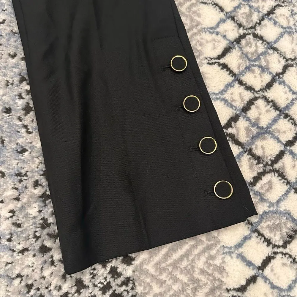 Club Monaco Linzee Wool Blend Black Mid Rise Trouser pants Size 2 Button Hem - Image 2