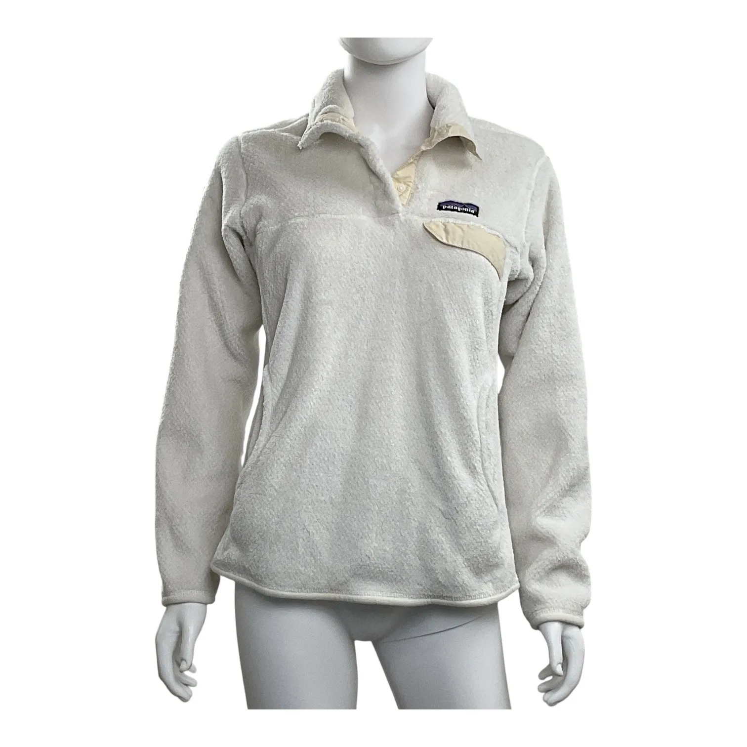Patagonia Women's Cream Fleece Pullover Snap Button Sweater‎ Cozy Warm - Image 4
