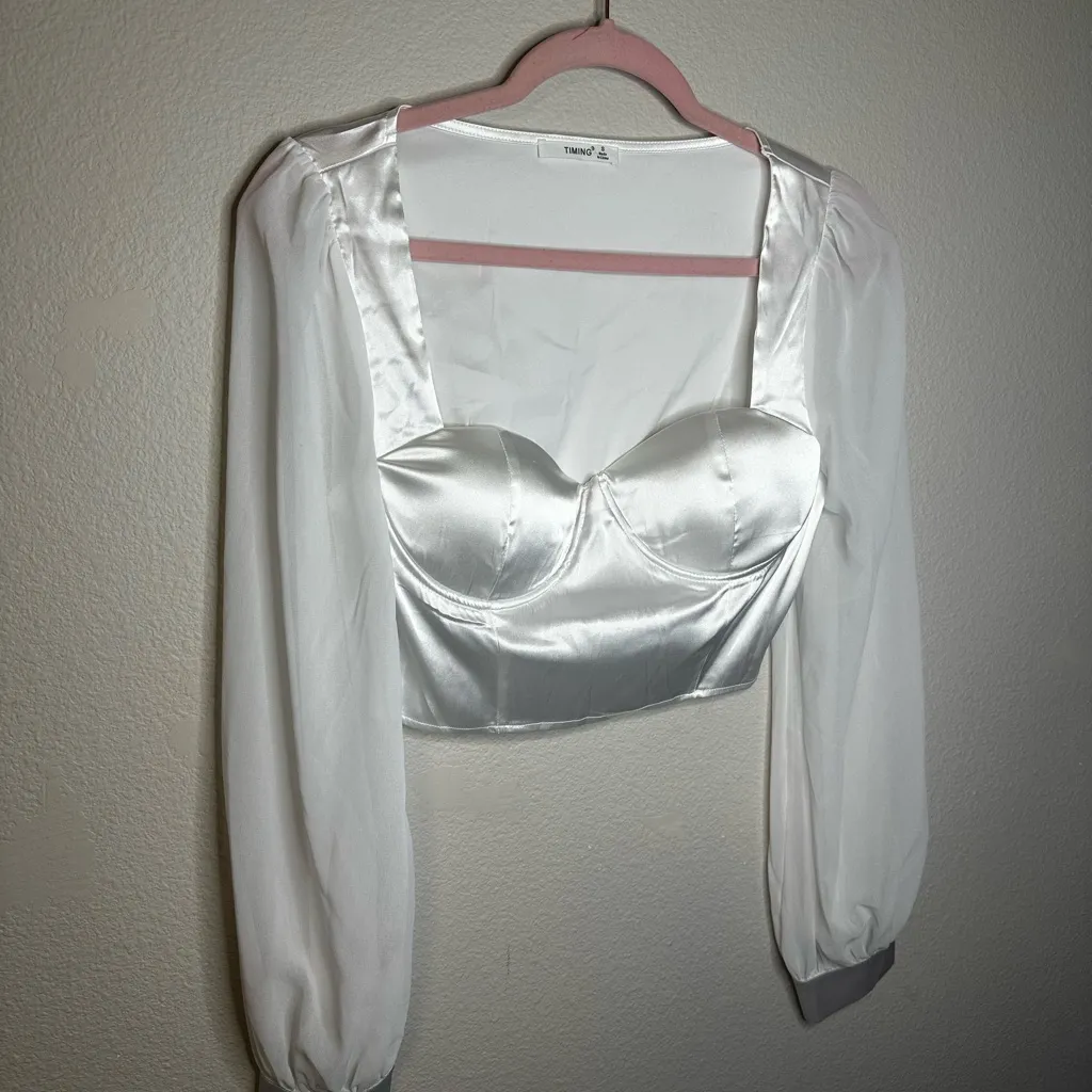 Timing  White Satin Blouse - Image 2