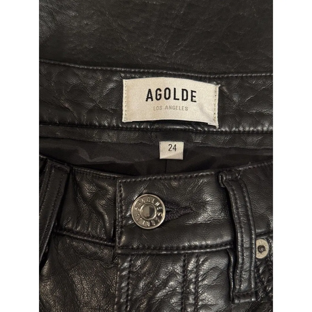 AGOLDE Womens Leather Pants Black 90s Pinch Waist Straight High Rise Size 24 - Image 4