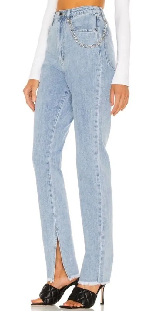 WeWoreWhat High Rise Slit Hem Jeans Frayed Hem Light Blue Wash Size 26 - Image 1