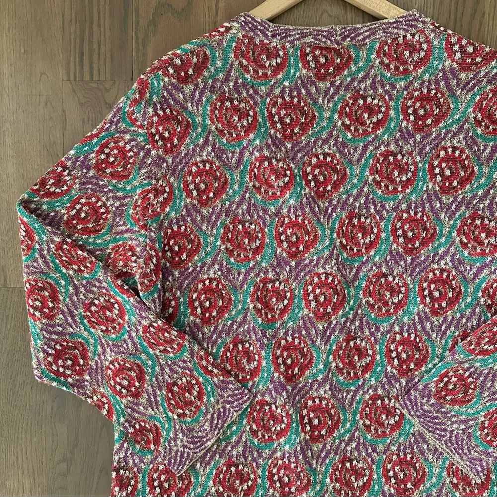 Vintage Missoni Sport Rose Print V-Neck Knit Cardigan Red, Beige, Purple Medium - Image 8