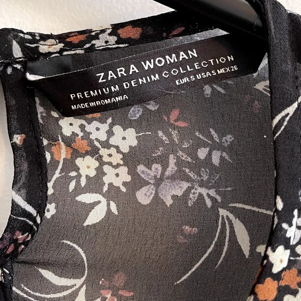 Zara Sheer Floral Ruffle Top - Small - Image 2