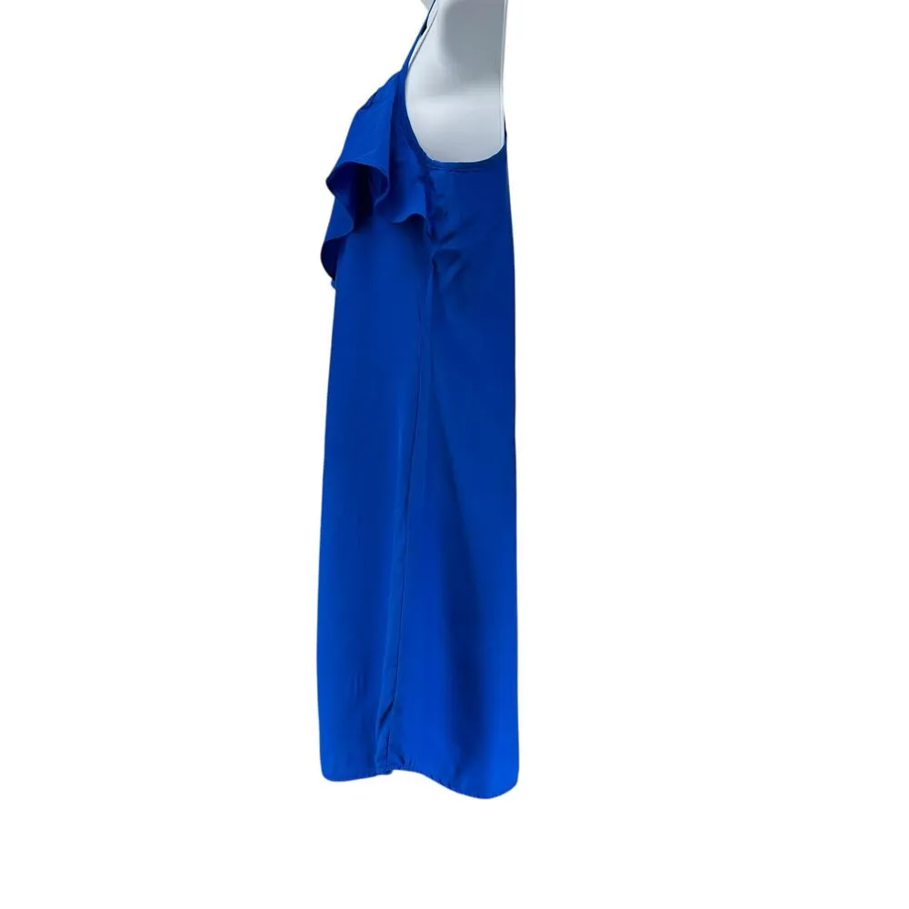 Britt Ryan 100% Silk Saphire Blue Mini Shift Dress Ruffle Top Spaghetti Strap XS - Image 3