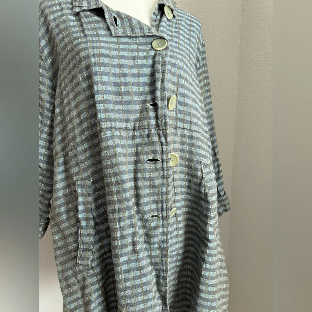 FLAX Stripe Linen Button Up Jacket, Pockets, Size Medium - Image 4