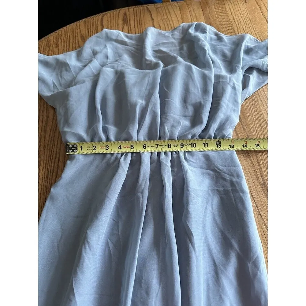 JJ'S HOUSE SIZE XS DUSTY BLUE EMPIRE WAIST BRIDESMAID GOWN FLUTTER SLEEVE NWT - Image 13