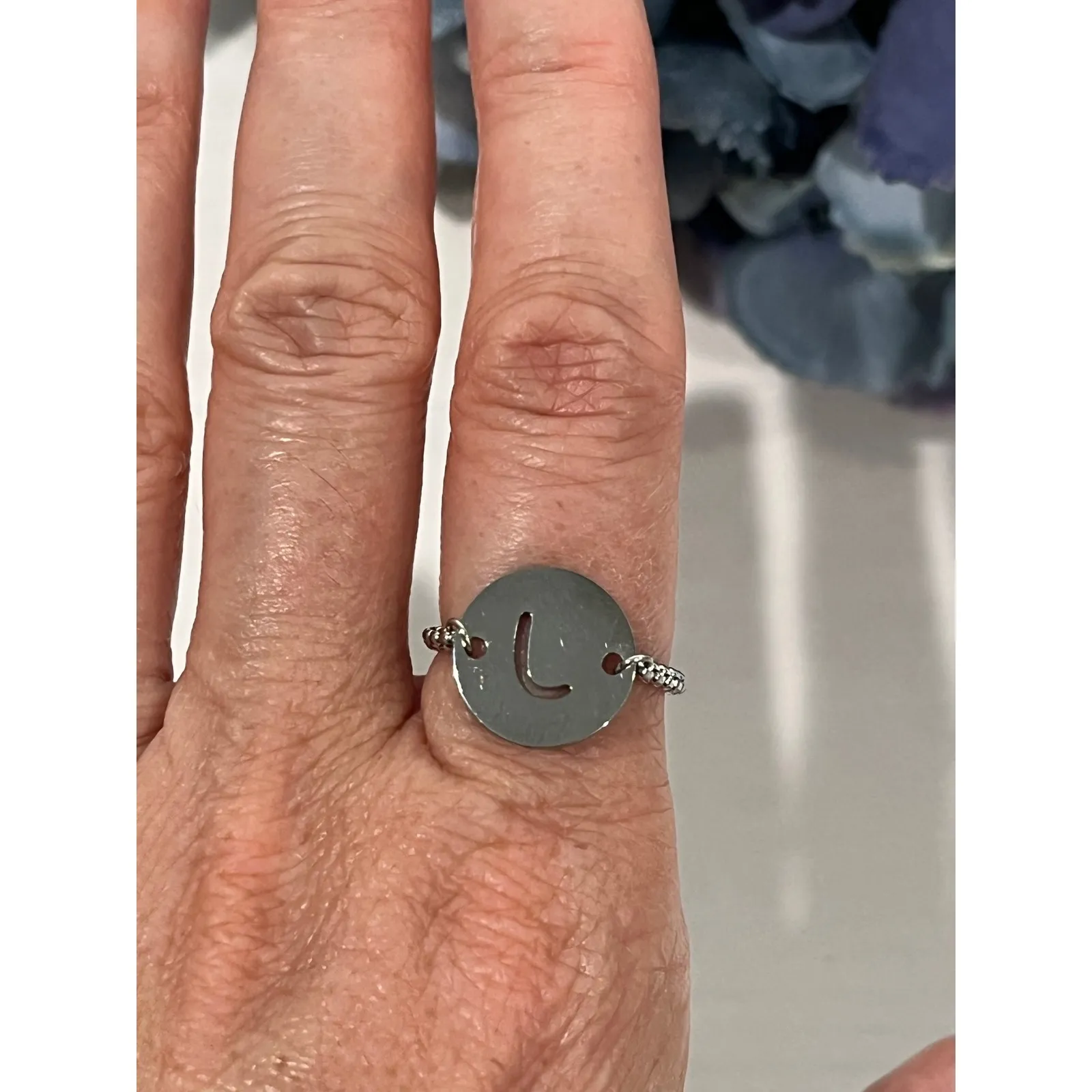 Adjustable Initial J‎ Ring Silver Tone Chain Fashion Jewelry - Image 5