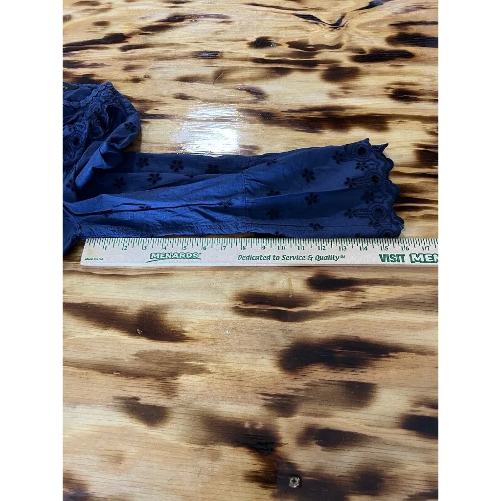 J Crew Women‎ Size 14 Button Up Blouse Ruffle Pleated Blue Floral Preppy Career - Image 5