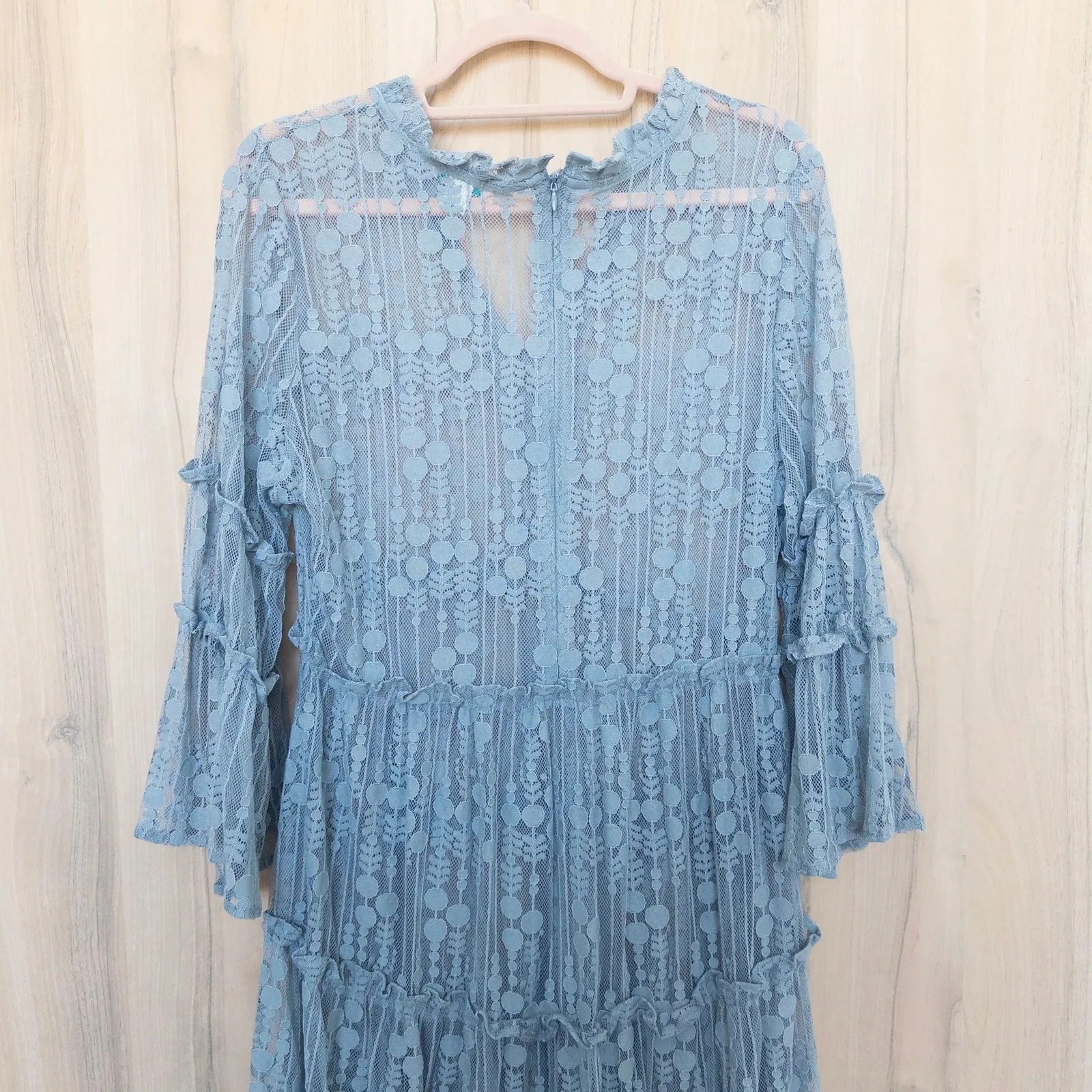 Sundance Lace Tiered Ruffle Midi Dress Sz LP Blue Boho Fairy Cottage Shabby Chic - Image 7