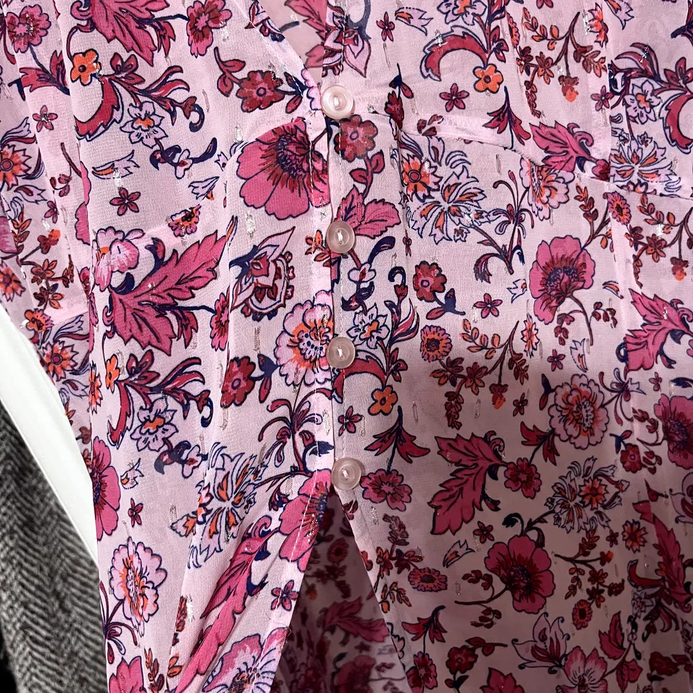 NEW Torrid 1X Pink Chiffon Ruched Sleeve Kimono Duster long sheer Floral NWT - Image 5